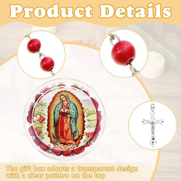 Red Virgen De Guadalupe Scented Rosary Necklace Beads with Box for Catholic Even - Picture 3 of 7